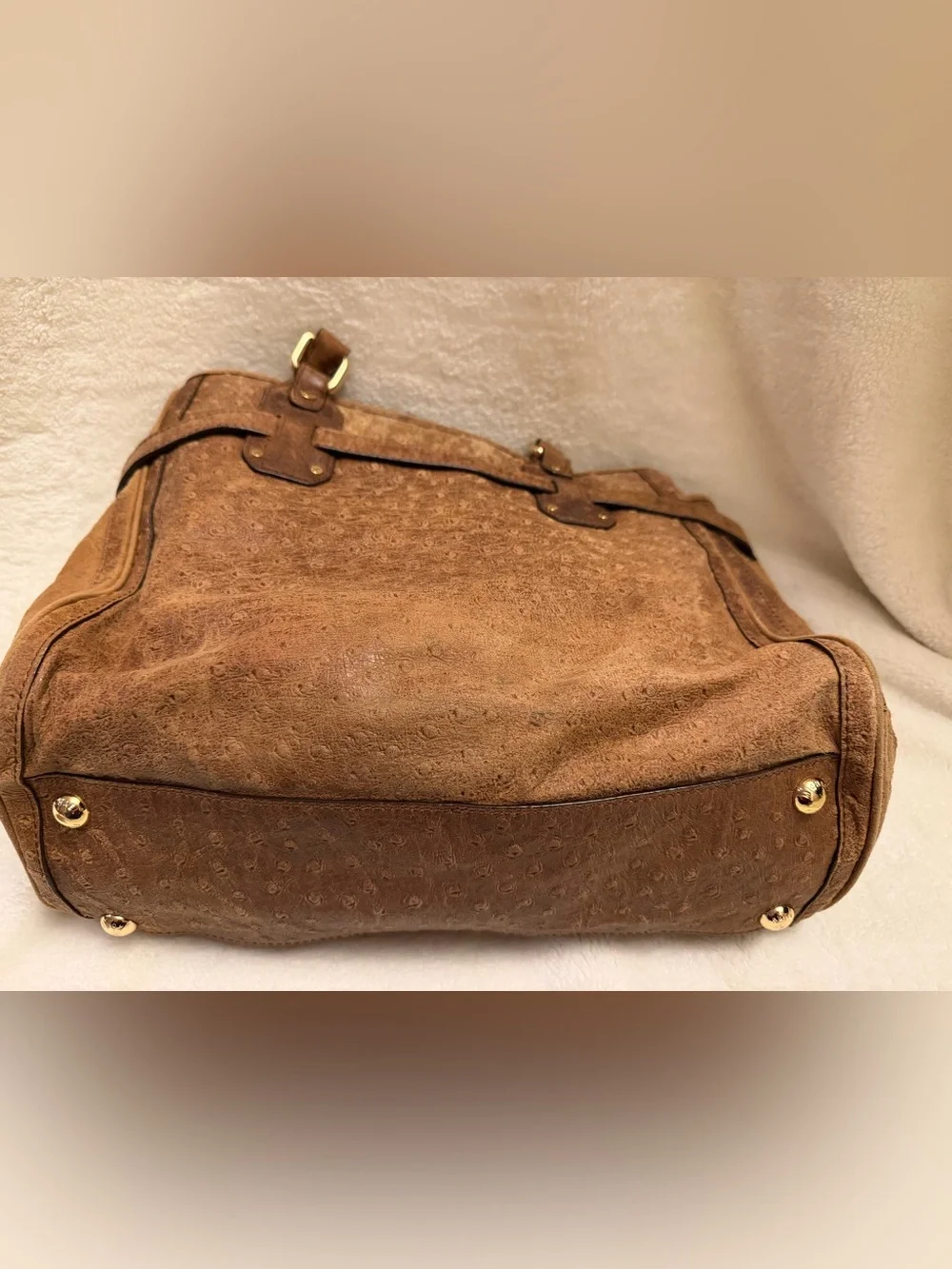Michael Kors Hamilton Ostrich Embossed Satchel Bag & Zip Wallet Set Brown Tan